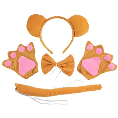YIZITU 1/3/4 Bärenkostüme für Mädchen und Jungen, Cosplay, Bärenohren, Stirnband, Schwanz, Fliege, Handschuhe, Tier-Kostüm-Zubehör YIZITU 1/3/4 Bärenkostüme für Mädchen und Jungen, Cosplay, Bärenohren, Stirnband, Schwanz, Fliege, Handschuhe, Tier-Kostüm-Zubehör von YIZITU