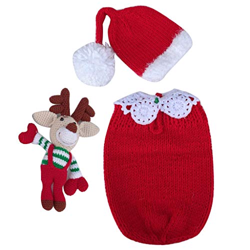 YIZITU 3 PCs/Set Neugeborenen Fotografie Requisiten Baby Hut+Elk Puppe+Jumpsuit Weihnachtskostüm YIZITU 3 PCs/Set Neugeborenen Fotografie Requisiten Baby Hut+Elk Puppe+Jumpsuit Weihnachtskostüm von YIZITU