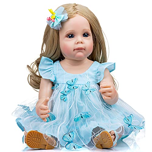 YIZITU 55 cm/ 21in Wiedergeborenes Babypuppen Mädchen Für Puppenpflege Für Puppenrealistische Handgefertigte Ganzkörper Weiche Spielzeug Mit Blonden Haarpo Baby Girl Puppen Kleidung Neugeborene Augen von YIZITU