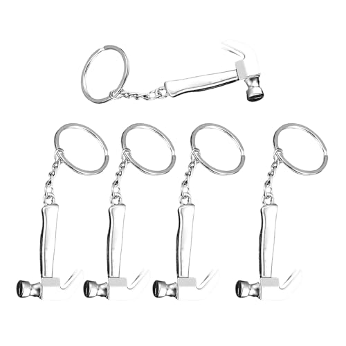 YIZITU 5pcs Miniaturhammer Schlüsselanhänger Kleine Preise Für Jungen Mädchen Schule Belohnung Schlüsselanhänger Vielseitige Metallschlüsselungsgeschenke Silber Legierungsschlüsselungskette von YIZITU