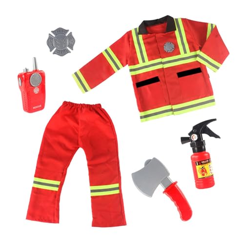 YIZITU 6-teiliges waschbares Kinder-Feuerwehrmann-Kostüm für Jungen und Mädchen mit komplettem Feuerwehrmann-Zubehör, Spielzeug, Kinder-Feuerwehrmann-Kostüm-Zubehör von YIZITU