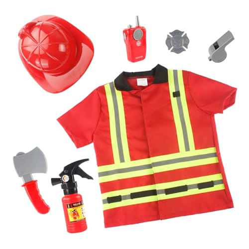 YIZITU 7-teiliges waschbares Kinder-Feuerwehrmann-Kostüm für Jungen und Mädchen mit komplettem Feuerwehrmann-Zubehör, Rollenspiel-Kostüm, Feuerwehrmann-Kostüm, Feuerwehrmann-Kostüm YIZITU 7-teiliges waschbares Kinder-Feuerwehrmann-Kostüm für Jungen und Mädchen mit komplettem Feuerwehrmann-Zubehör, Rollenspiel-Kostüm, Feuerwehrmann-Kostüm, Feuerwehrmann-Kostüm von YIZITU