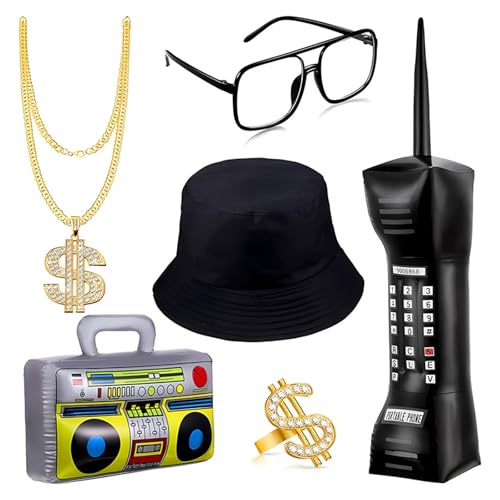 YIZITU 80er 90er Rapper Kostüm Zubehör Radio Brille Halskette 80er 90er Jahre Hip Hop Kostüm Set Eimer Hut für Halloween Party YIZITU 80er 90er Rapper Kostüm Zubehör Radio Brille Halskette 80er 90er Jahre Hip Hop Kostüm Set Eimer Hut für Halloween Party von YIZITU
