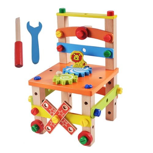 YIZITU Assembly Puzzle Holzstuhl Modell Bauwerk Spielzeug Feinmotorik Entwicklung Spielzeug Kleinkind Learning Building Toys Für Kleinkinder Stamm Mit Bohrer von YIZITU