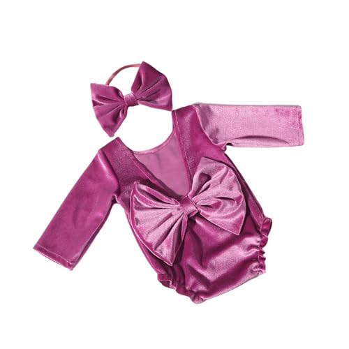 YIZITU Baby Weihnachtsfoto Requisiten Set Weicher Pleuch Jumpsuit Baby Strampler Mit Stirnband Feiertagskostüm Für Neugeborene Mädchen Weihnachts Outfit von YIZITU