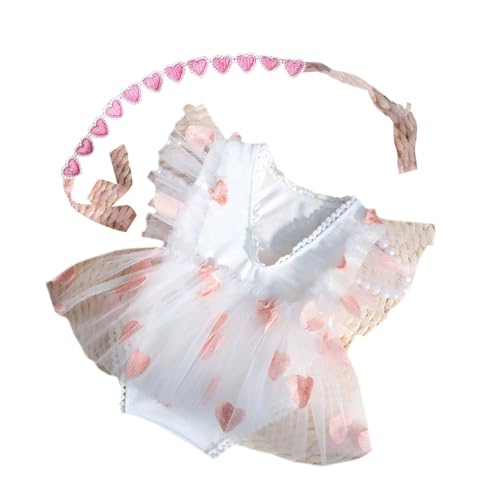 YIZITU Babyfotografie Requisiten Neugeborene Fotoshooting Kleidung Fotografie Kostüm Sticker Herzmuster Stirnband Strampler Outfit Geburtstag Feierskleid von YIZITU