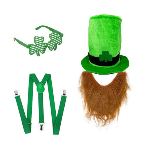 YIZITU Bequemer irischer grüner Hut und Bart mit Gürtel und Brille, handgefertigtes Accessoire für Themenpartys, Patrick's Day Paraden YIZITU Bequemer irischer grüner Hut und Bart mit Gürtel und Brille, handgefertigtes Accessoire für Themenpartys, Patrick's Day Paraden von YIZITU