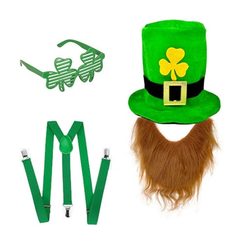 YIZITU Bequemer irischer grüner Hut und Bart mit Gürtel und Brille, handgefertigtes Accessoire für Themenpartys, Patrick's Day Paraden YIZITU Bequemer irischer grüner Hut und Bart mit Gürtel und Brille, handgefertigtes Accessoire für Themenpartys, Patrick's Day Paraden von YIZITU