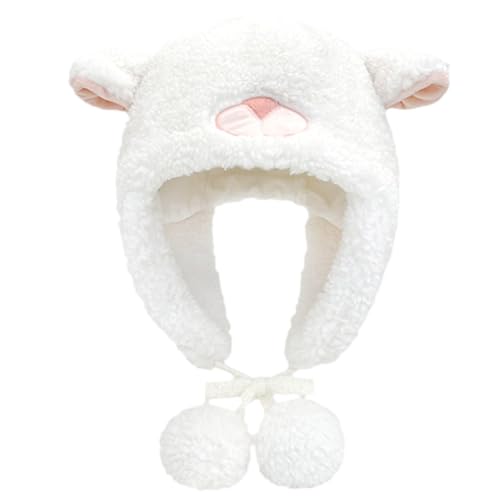 YIZITU Cartoon Pelzige Lammhut Kopfbedeckung Mit Spitze Für Mädchen Y2K Cosplay Maler Winter Kopfwege Cosplay Partyzubehör Pelzige Mütze von YIZITU