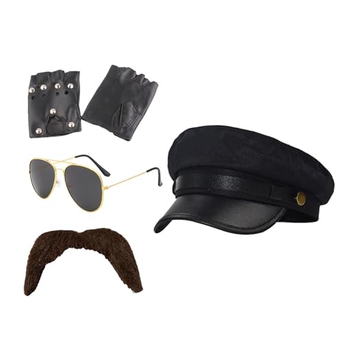 YIZITU Chauffeur Kostüm Zubehör Set Neuheit Schwarz Chauffeur Hut Brille für Erwachsene Cosplay Party Nacht Mottoparty von YIZITU