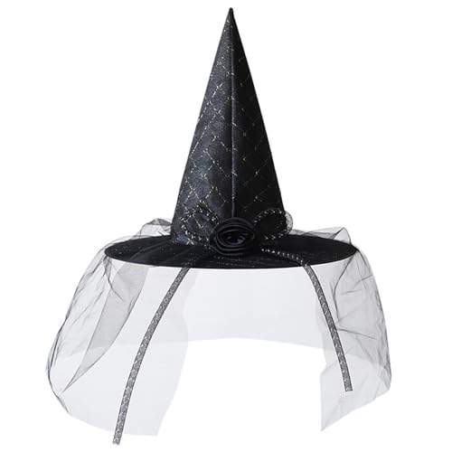 YIZITU Cooler Hexenhut mit Schleier, Blume, Spitze, für Damen, Herren, Teenager, für Halloween, Party, Schleier, Coser, Zauberer, Cosplay von YIZITU