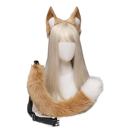 YIZITU Cosplay Pelztier Ohren Haarreif Schwanz Set Kostüm Lange Kopfbedeckung für Halloween Party Dekor Supplies von YIZITU