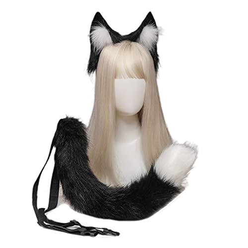 YIZITU Cosplay Pelztier Ohren Haarreif Schwanz Set Kostüm Lange Kopfbedeckung für Halloween Party Dekor Supplies von YIZITU