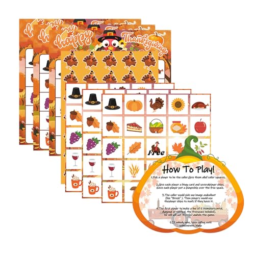 YIZITU Festival Thanksgiving Bingo Spielkartenspiel Spielzeug einfach zu spielen Karten Set für Schule Geburtstag und Familientreffen Thanksgiving Bingo Spiel von YIZITU