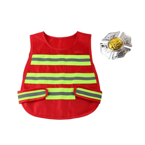 YIZITU Feuerwehrmann-Kostüm für Kinder, waschbar, für Kinder, Jungen, Mädchen, Feuerwehrmann-Weste mit Abzeichen, Feuerwehrmann-Zubehör, Feuerwehr-Weste, Kostüm, 2 Stück YIZITU Feuerwehrmann-Kostüm für Kinder, waschbar, für Kinder, Jungen, Mädchen, Feuerwehrmann-Weste mit Abzeichen, Feuerwehrmann-Zubehör, Feuerwehr-Weste, Kostüm, 2 Stück von YIZITU