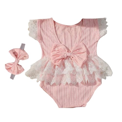 YIZITU Foto-Requisiten für Neugeborene, Mädchen, Fotokleidung, Fotografie-Kostüm, Schleife, Stirnband, Spitzen-Strampler, Outfit für Säuglinge, atmungsaktive Kleidung für Neugeborene von YIZITU
