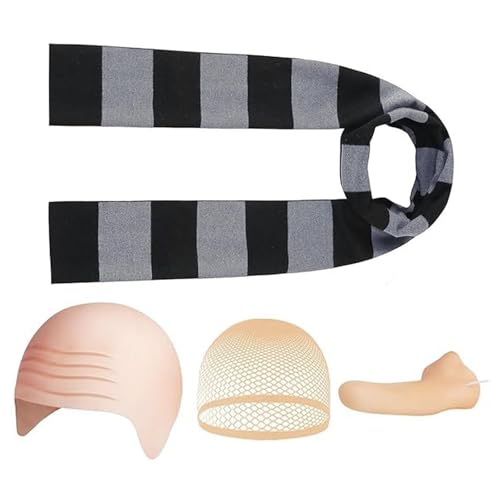 YIZITU Gru Kostüm-Zubehör, falsche Nase, kahle Kappen, schwarz und grau, Schals, Glatzenhut, Partyzubehör für Halloween YIZITU Gru Kostüm-Zubehör, falsche Nase, kahle Kappen, schwarz und grau, Schals, Glatzenhut, Partyzubehör für Halloween von YIZITU