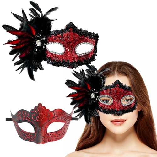YIZITU Halloween-Kostüm, Venezianer, Unisex, Halbgesicht, Karneval, Party, 2 Stück YIZITU Halloween-Kostüm, Venezianer, Unisex, Halbgesicht, Karneval, Party, 2 Stück von YIZITU