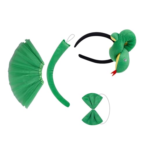 YIZITU Halloween-Schlangen-Cosplay-Zubehör, Schlangen-Stirnband, Schlangenschwanz, Fliege, Rock für Kinder, Jungen, Mädchen, Halloween, Rollenspiele von YIZITU