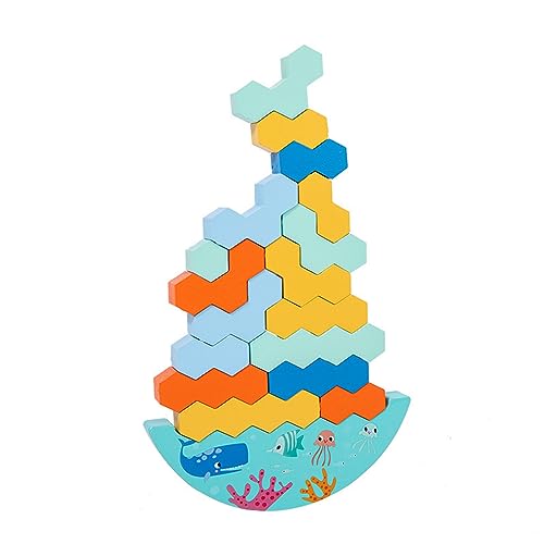 YIZITU Hexagon Blöcke Spielzeug Für Kinder 3-5 Jahre Alte Geschenke Stapelbalancen Spielzeugmotorkenntnisse Für Babys Kleinkinder Pädagogische Spielset Holzstapelblöcke von YIZITU