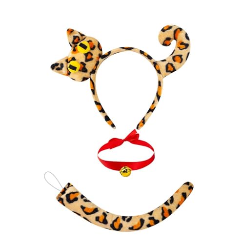 YIZITU Katzenkostüm, Stirnband, Schwanz, Band, Choker, Rock, Gesichtsaufkleber für Damen, Mädchen, Maskerade, Halloween, Cosplay-Zubehör von YIZITU