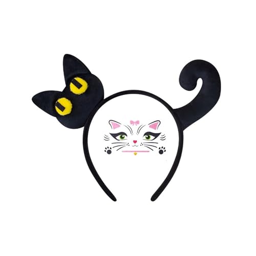 YIZITU Katzenkostüm, Stirnband, Schwanz, Band, Choker, Rock, Gesichtsaufkleber für Frauen, Mädchen, Maskerade, Halloween, Cosplay-Zubehör von YIZITU