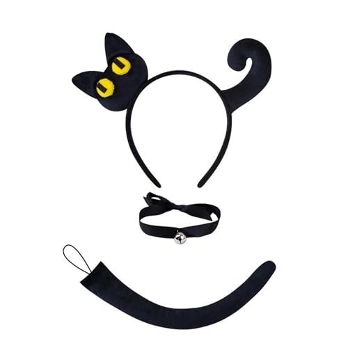 YIZITU Katzenkostüm, Stirnband, Schwanz, Band, Choker, Rock, Gesichtsaufkleber für Frauen, Mädchen, Maskerade, Halloween, Cosplay-Zubehör von YIZITU