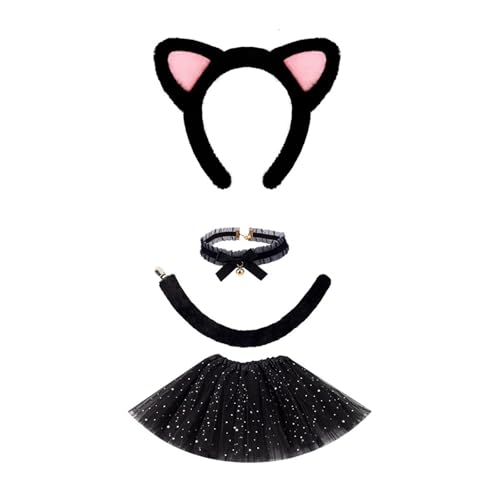YIZITU Katzenkostüm-Set, Katzenohren, Stirnbänder, Schwanz, Glocken, Choker, Tutu, Rock, Tier-Kostüme, Cosplay, für Halloween, Weihnachten, Party YIZITU Katzenkostüm-Set, Katzenohren, Stirnbänder, Schwanz, Glocken, Choker, Tutu, Rock, Tier-Kostüme, Cosplay, für Halloween, Weihnachten, Party von YIZITU