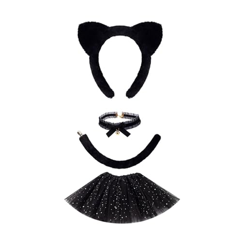 YIZITU Katzenkostüm-Set, Katzenohren, Stirnbänder, Schwanz, Glocken, Choker, Tutu, Rock, Tier-Kostüme, Cosplay, für Halloween, Weihnachten, Party YIZITU Katzenkostüm-Set, Katzenohren, Stirnbänder, Schwanz, Glocken, Choker, Tutu, Rock, Tier-Kostüme, Cosplay, für Halloween, Weihnachten, Party von YIZITU
