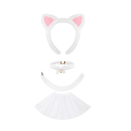 YIZITU Katzenkostüm-Set, Katzenohren, Stirnbänder, Schwanz, Glocken, Choker, Tutu, Rock, Tier-Kostüme, Cosplay, für Halloween, Weihnachten, Party YIZITU Katzenkostüm-Set, Katzenohren, Stirnbänder, Schwanz, Glocken, Choker, Tutu, Rock, Tier-Kostüme, Cosplay, für Halloween, Weihnachten, Party von YIZITU