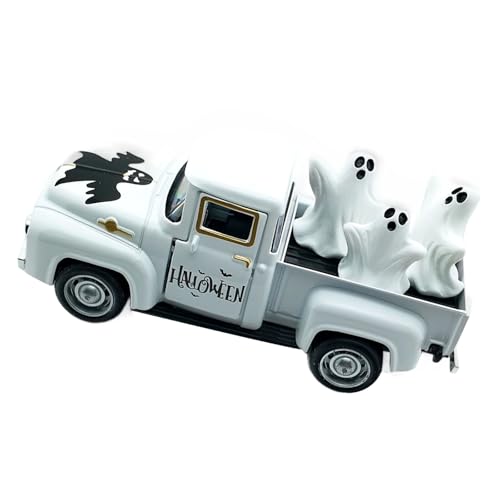 YIZITU Klassischer Miniatur-LKW mit geisterhaften Figuren, Halloween-Dekorationen, Legierung, Fahrzeugmodell, Heimakzent, gestuftes Tablett, Ornament, LKW-Modell mit geisterhaften Figuren-Design von YIZITU