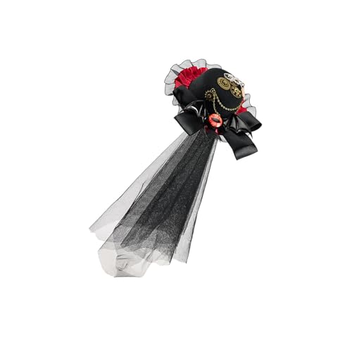 YIZITU Kleiner Zylinder im Punk-Stil, mit Metallzahnradkette und Spitzenbesatz, Unisex, Vintage-Kostüm, Kopfschmuck für Halloween, Party, Cosplay, Halloween, Kostüm, Zubehör, Hut von YIZITU