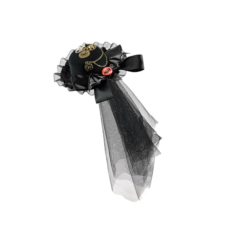 YIZITU Kleiner Zylinder im Punk-Stil, mit Metallzahnradkette und Spitzenbesatz, Unisex, Vintage-Kostüm, Kopfschmuck für Halloween, Party, Cosplay, Halloween, Kostüm, Zubehör, Hut von YIZITU