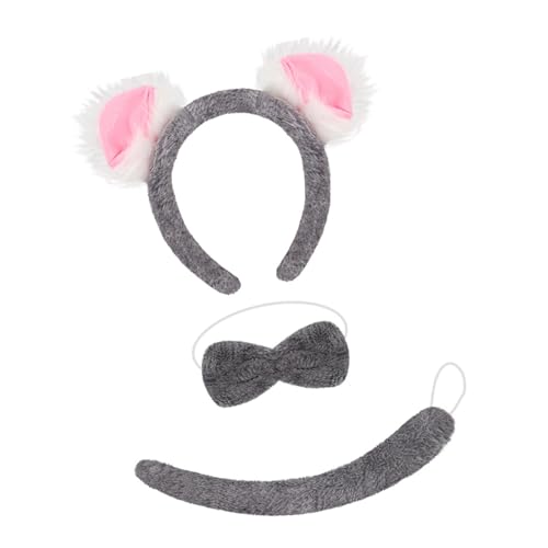 YIZITU Koala-Kostüm-Zubehör-Set, Ohren, Stirnbänder, Schwanz, Fliege, Set für Halloween, Verkleidungen, Partys, Cosplay, Halloween, Cosplay, Herren, Damen, 3-teilig von YIZITU