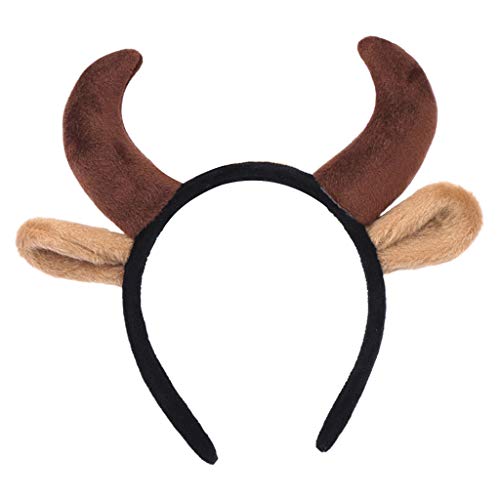 YIZITU Koreanisches Plüsch-Haarband mit Kuhohren und Hörnern, lustiges Tier, Cosplay, Haarreif, Halloween, Festival, Mottoparty, Fasching, Kopfbedeckung von YIZITU