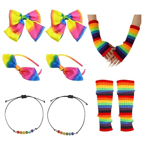 YIZITU Kostüm-Set, Regenbogenfarben, Stirnband, Ohrringe, Brille, Rock, Beinärmel, lange Handschuhe, Damen, Halloween-Kostüm-Zubehör YIZITU Kostüm-Set, Regenbogenfarben, Stirnband, Ohrringe, Brille, Rock, Beinärmel, lange Handschuhe, Damen, Halloween-Kostüm-Zubehör von YIZITU