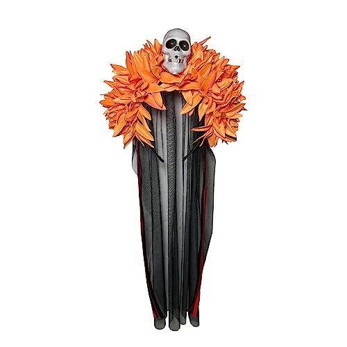 YIZITU Langes Halloween-Stirnband mit Totenkopf-Spitze, dekorativer Kopfschmuck, Ornament für Erwachsene, Frauen, Teenager, Mädchen, Kostüm, Rot + Lila + Mandarine + blaue Blumenkrone von YIZITU