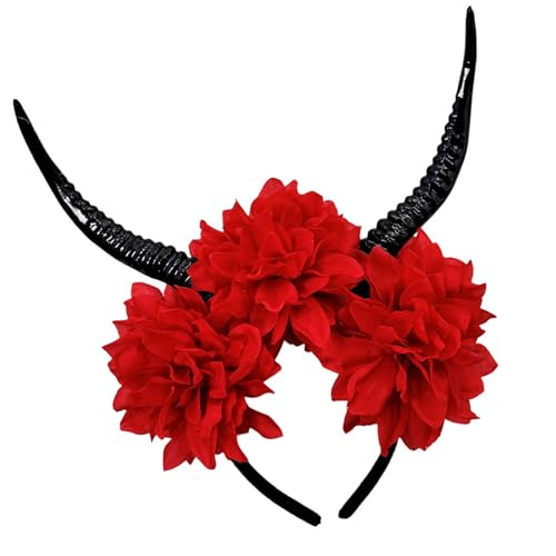 YIZITU Leichtes Antilopenhorn-Haarteil aus Kunstharz mit floralen Akzenten, Halloween, Cosplay, für Erwachsene, Kinderpartys, Unisex-Kopfbedeckung aus Kunstharz von YIZITU
