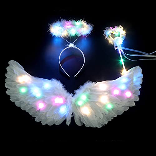 YIZITU Leuchtender Flügel Stirnband Tutu Rock für Kinder Leuchtende Feenflügel Halloween Party Cosplay Kostüme von YIZITU