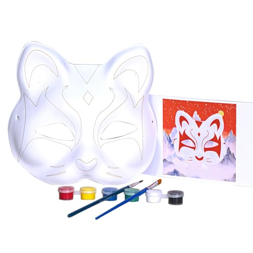 YIZITU Maskerade Gesicht Handgemalt Fuchs Gesicht Katzen Gesicht für Halloween Cosplay Unlackiertes Gesicht von YIZITU