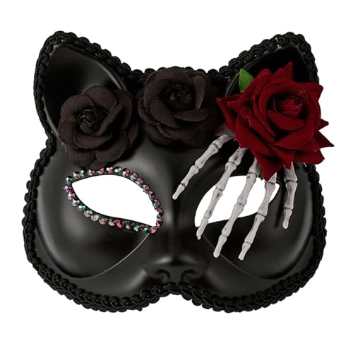 YIZITU Masquerades Mas K Halbgesichtsmaske mit Blumenquasten und Schleier für Halloween, Cosplay, Party, Frauen, Halloween, Maskeraden von YIZITU
