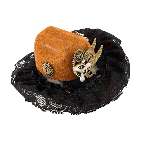 YIZITU Miniatur-Fascinator mit mechanischem Zahnrad und Spitze, Punk-Stil, modischer Kopfschmuck für Kostüm, Event, Halloween, Requisiten, Gothic-Haarspange von YIZITU