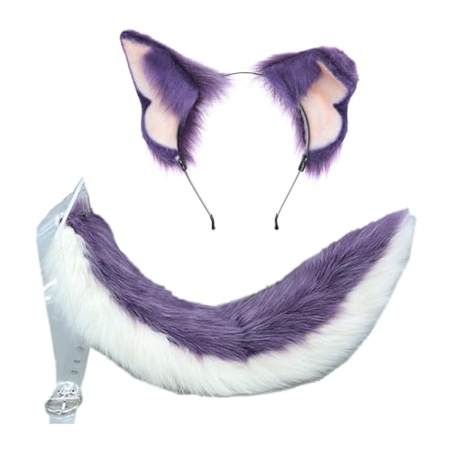 YIZITU Neuheit Simulation Tier Ohren Tier Schwanz Set Cosplay Requisiten Kopfschmuck Haarschmuck Stirnband für Karneval Party von YIZITU