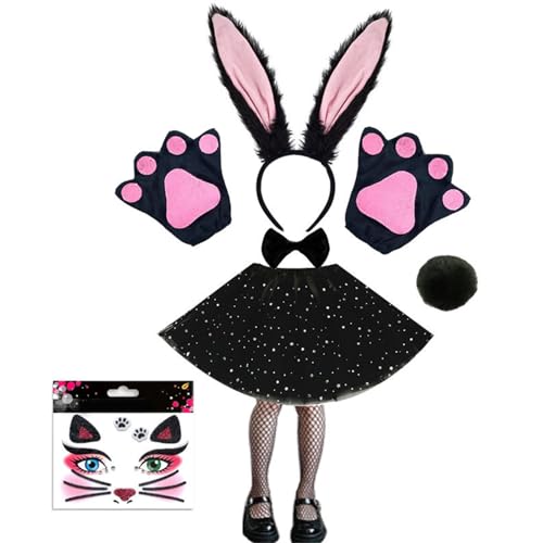YIZITU Osterhasen-Kostüm-Set für Damen, Hasenohren, Stirnband, Kragen, Fliege, Manschetten, Hasenschwanz, Zubehör für Halloween-Party von YIZITU