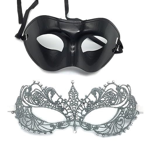 YIZITU Paar Maskerade Spitze Halbgesicht Auge Party Halloween Kostüm Karneval Paar Maskerade Set Party Kostüm YIZITU Paar Maskerade Spitze Halbgesicht Auge Party Halloween Kostüm Karneval Paar Maskerade Set Party Kostüm von YIZITU