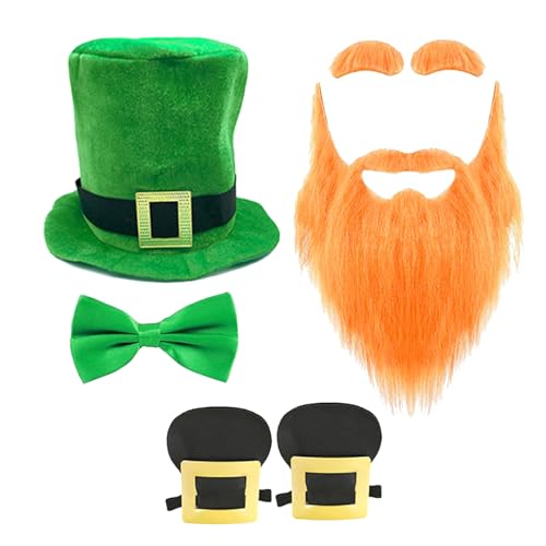 YIZITU Patricks Day Kostüm-Set, Koboldhut, Augenbrauen, Schnurrbart, Schuhe, Abdeckungen für Party, Kostüm, irisches Festival, Zubehör YIZITU Patricks Day Kostüm-Set, Koboldhut, Augenbrauen, Schnurrbart, Schuhe, Abdeckungen für Party, Kostüm, irisches Festival, Zubehör von YIZITU