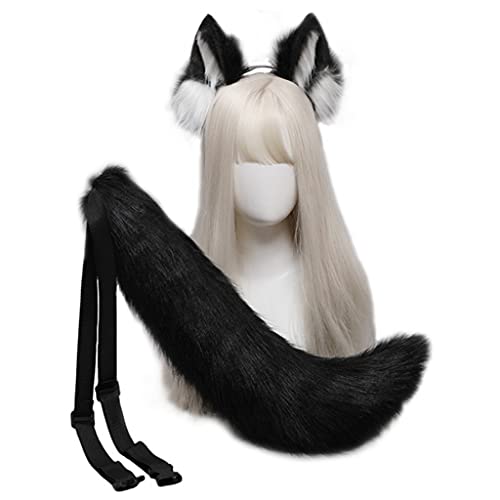YIZITU Plüsch-Haarreifen, Wolfsohren, Kopfbedeckung, Schwanz, Set, pelziges Haarband, Kopfbedeckung, Anime-Kostüm, Cosplay-Zubehör YIZITU Plüsch-Haarreifen, Wolfsohren, Kopfbedeckung, Schwanz, Set, pelziges Haarband, Kopfbedeckung, Anime-Kostüm, Cosplay-Zubehör von YIZITU