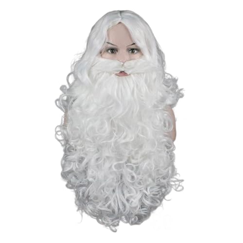 YIZITU Professionelles Weihnachtsmann-Bart-Set, Kunstfaser, weißer Schnurrbart, waschbar, Weihnachtskostüm, Weihnachten, Cosplay, Weihnachtsmann-Kostüm-Set YIZITU Professionelles Weihnachtsmann-Bart-Set, Kunstfaser, weißer Schnurrbart, waschbar, Weihnachtskostüm, Weihnachten, Cosplay, Weihnachtsmann-Kostüm-Set von YIZITU