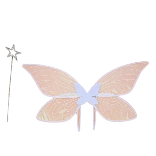 YIZITU Schmetterlings-Flügel- und Sternstab-Set für Mädchen, Halloween-Kostüm, Feenflügel-Kostüm für Kinder, Geburtstag, Weihnachten von YIZITU