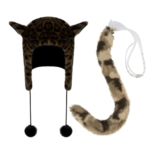 YIZITU Tierohren, warmes Winter-Kostüm-Set mit Ohrenklappen und pelzigem Schwanz, für Damen, Mädchen, Weihnachten, Halloween, Cosplay, Party YIZITU Tierohren, warmes Winter-Kostüm-Set mit Ohrenklappen und pelzigem Schwanz, für Damen, Mädchen, Weihnachten, Halloween, Cosplay, Party von YIZITU